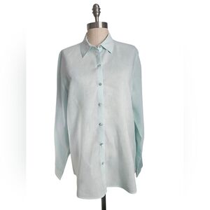 EILEEN FISHER Organic Linen Mint Green Button Down Shirt | SZ M